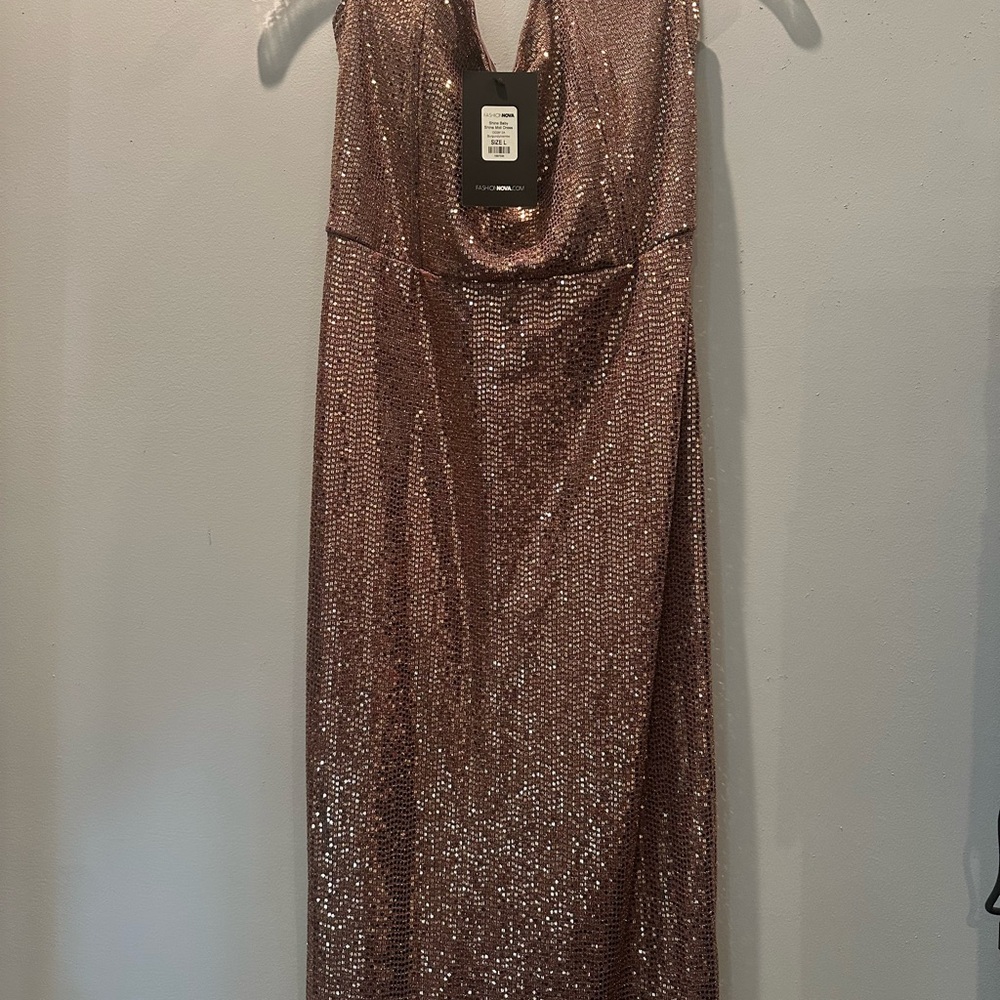 Fashion Nova Rose Gold Backless Dress
